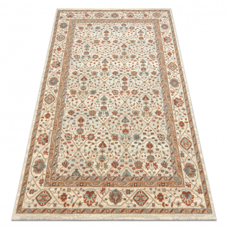 Wool Carpet SOHO 477.27.LA101 OSTA - Flowers, frame, natural beige / terracotta 