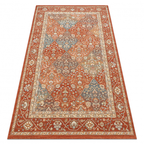 Wollteppich SOHO 477.27.LA301 OSTA - Rhombus, Rahmen geometrisch natur terrakotta/beige