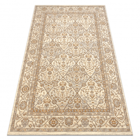 Wollteppich SOHO 477.27.LA100 OSTA - Rhombus, Rahmen geometrisch natur beige