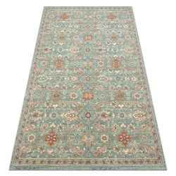 Tapis en laine SOHO 477.07.LA400 OSTA - Fleurs, cadre, naturel vert / beige