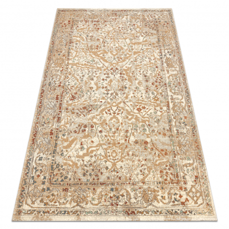 Tapis en laine SOHO 477.04.LA110 OSTA - Fleurs, cadre, naturel beige / terre cuite
