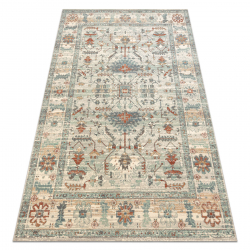 Wollteppich SOHO 477.09.LA100 OSTA - Boho, Rahmen, natural beige / grün