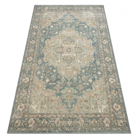 Covor de lana SOHO 477.01.LA502 OSTA - Ornament, rozetă, natural verde / albastru