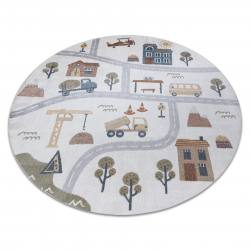 Tapis BONO 9207 cercle des rues, ville, chantier de construction crème / gris clair - PRODUIT DE DEUXIÈME QUALITÉ 