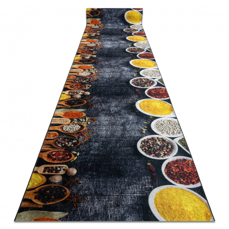 Traversa anti-alunecare LOTUS KITCHEN 40580 Bucate, bucatarie gri / galben PENTRU SPĂLARE