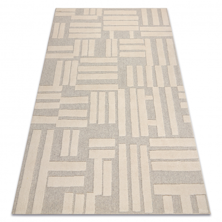 FLUX 461.95.AE110 vilnonis kilimas OSTA - Geometrinis, struktūrinis, lofto kreminės / smėlio spalvos 