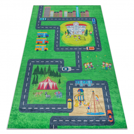 Tappeto lavabile BAMBINO 2660 Città, strade per bambini antiscivolo - verde / grigio