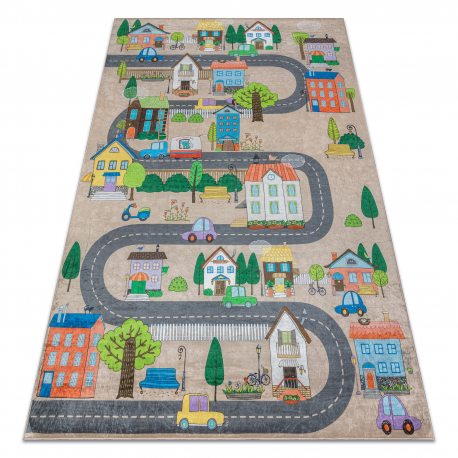BAMBINO 34600 washing carpet City, streets for children anti-slip - beige / grey 