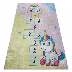 Tapis lavable BAMBINO 54060 Licorne, nombres pour les enfants antidérapant - rose / jaune