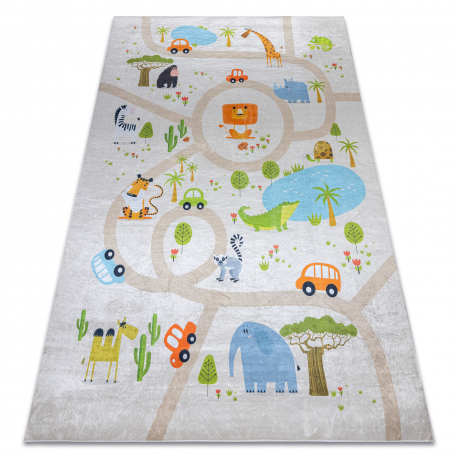 BAMBINO 50230 washing carpet Zoo, streets for children anti-slip - beige / green 