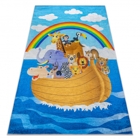 BAMBINO 2685 washing carpet Animals, Boat for children anti-slip - blue / brown 