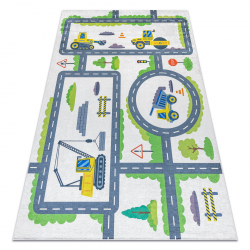 Tapis lavable BAMBINO 2338 Excavatrice, rues pour les enfants antidérapant - blanc / vert