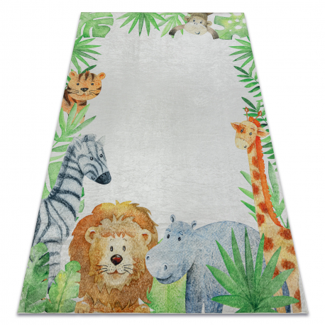 BAMBINO 54090 Waschteppich Tiere, Afrika für Kinder Anti-Rutsch - weiß / grün