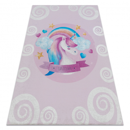 BAMBINO 2533 Waschteppich Einhorn, Regenbogen für Kinder Anti-Rutsch - rosa