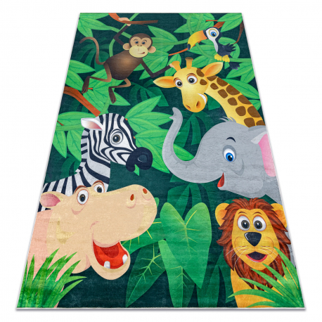 Alfombra lavable BAMBINO 2705 Animales, África para niños antideslizante - verde / marrón