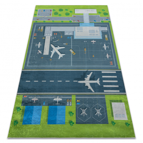 BAMBINO 46990 washing carpet Airport, airplanes for children anti-slip - green / grey 