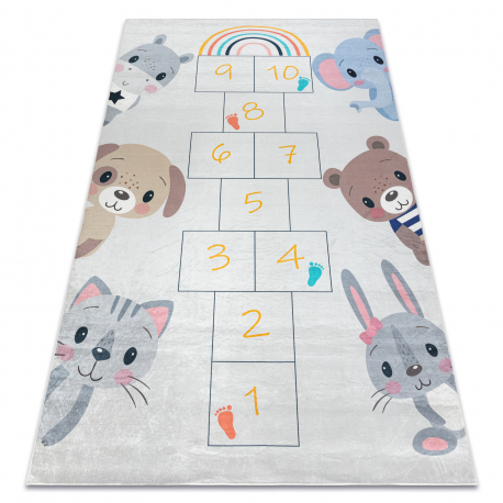 BAMBINO 43092 covor lavabil Animale, hopscotch pentru copii anti-alunecare - gri / galben