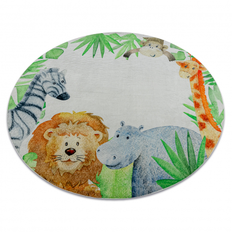 BAMBINO 54090 round washing carpet Animals, Africa for children anti-slip - white / green