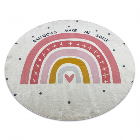 BAMBINO 47810 rund Waschteppich Regenbogen, Punkte für Kinder Anti-Rutsch - weiß / rosa