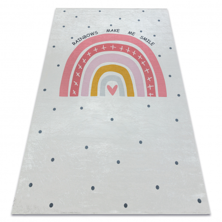 Alfombra lavable BAMBINO 47810 Arcoiris, puntos para niños antideslizante - blanco / rosado
