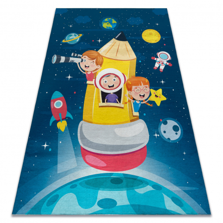 BAMBINO 42810 umývací koberec Raketa, planéty pre deti protišmykový - modrý / hnedá