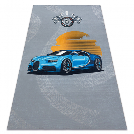 BAMBINO 41730 Waschteppich Auto, Rennen für Kinder Anti-Rutsch - grau / blau