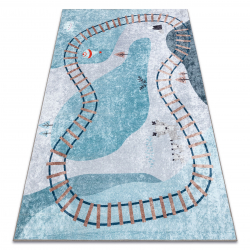 Tapis lavable JUNIOR 52243.801 Voies ferrées pour les enfants antidérapant bleu - PRODUIT DE DEUXIÈME QUALITÉ