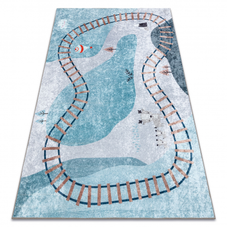 JUNIOR 52243.801 washing carpet Train tracks for children anti-slip blue - SECOND-RATE PRODUCT