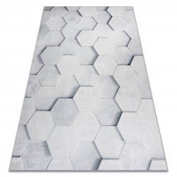ANDRE 1180 tapijt wasbaar Honingraatpatroon, zeshoek 3D antislip - grijs - TWEEDE-KLASSE PRODUCT