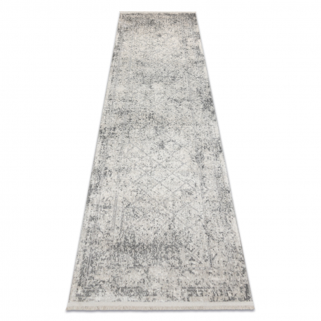 DISTIN 0200A grey / light grey / white modern carpet, runner - Rhombuses, frame, vintage, fringes