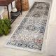 DISTIN 0834A navy blue / blue / yellow / terracotta modern carpet, runner - Ornament, vintage, fringes