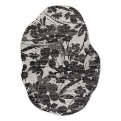 ORGANIC 2735 Sisalteppich Blumen Ecru / Schwarz – natürliche, moderne unregelmäßige Form