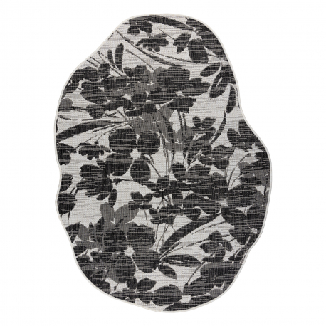 ORGANIC 2735 sisalteppe Blomster ecru / svart – naturlig, moderne uregelmessig form