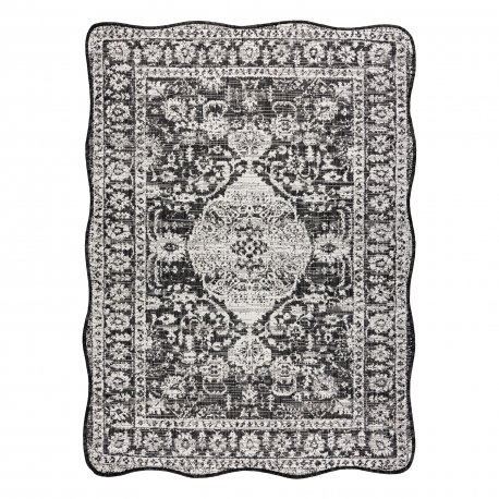 Covor organic din sisal 2762 Ornament, cadru negru / ecru – modern, formă neregulată