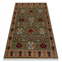 Tappeto in lana KESHAN frange, etnico, orientale 6902/53533 verde / terracotta