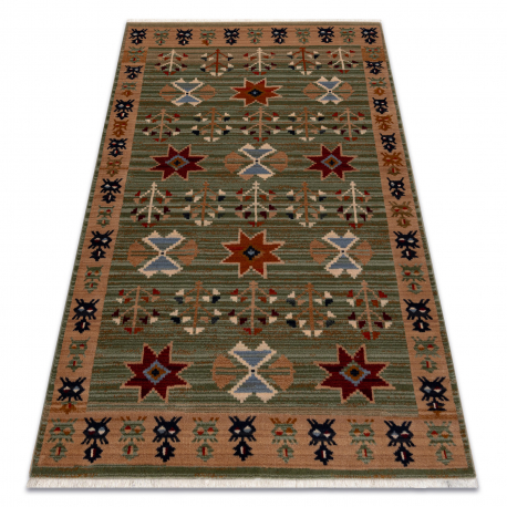Dywan wełniany KESHAN Frędzle, Etniczny orientalny 6902/53533 zielony / terakota