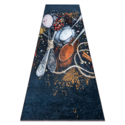 Alfombra lavable ANDRE 9002 Cucharas, especias para la cocina, antideslizante - azul / terracota
