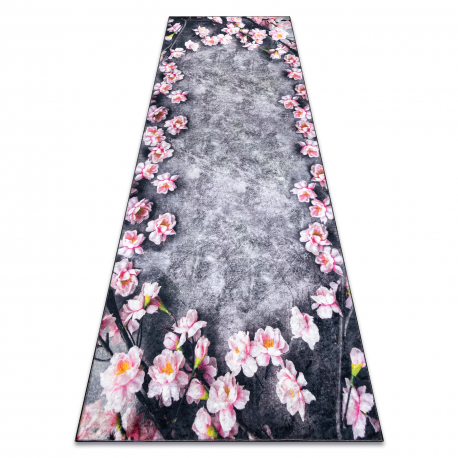 ANDRE 28170 covor lavabil Flori anti-alunecare - gri / roz