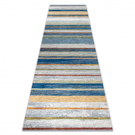 ANDRE 35950 Waschteppich Linien, geometrisch Anti-Rutsch - blau / gelb