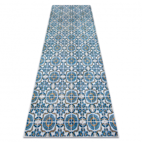 ANDRE 53020 washing carpet lisbon tiles, kitchen, anti-slip - blue / beige