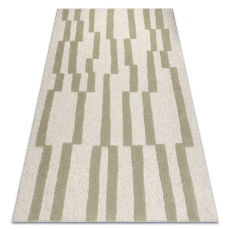 Vlnený koberec FLUX 461.109.SA400 OSTA - Geometrický, štrukturálny, loft béžový / zelená