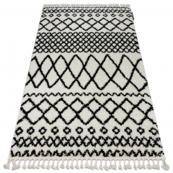 Tapis PROMO BERBER SAFI N9040 blanc et noir Franges berbère marocain shaggy