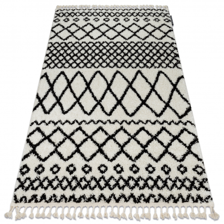 Килим PROMO BERBER SAFI N9040 білий / чорний бахромою волохатий