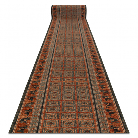 Tapis de couloir KASHQAI 4301/501 oriental, cadre vert / terre cuite