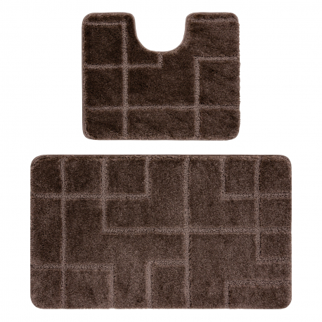 Ensemble de salle de bain deux pièces tapis SUPREME LINES, lignes, antidérapant, doux - marron
