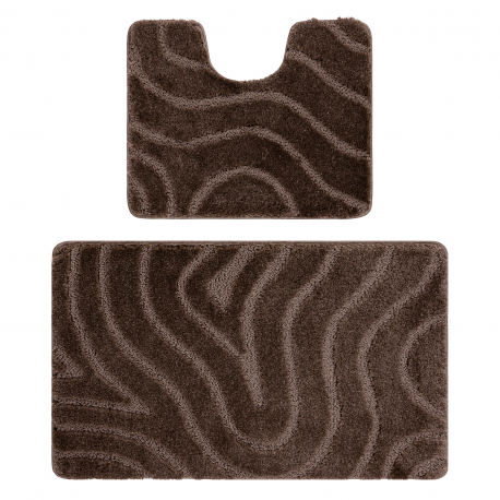 Ensemble de salle de bain deux pièces tapis SUPREME WAVES, vagues, antidérapant, doux - marron