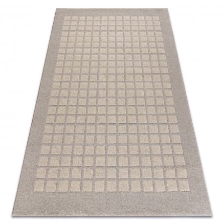 Tapete de lã TEXTURA 488.09.LA110 OSTA - Quadrados, moldura geométrica estrutural cinzento / bege