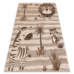 Covor KIDDO 3869 bej / crem, motiv cu animale safari pentru copii, senzorial
