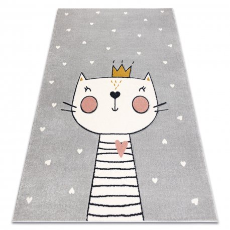 Tapis KIDDO 6106 gris clair / blanc chaton, couronne enfants, sensoriel 