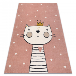 Килим KIDDO 6106, светло розово / бял коте, корона за деца, сензорен
